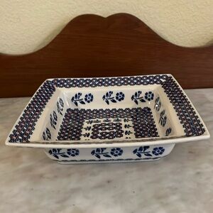 Vintage-Boleslawiec-Polish Pottery-Square Serving Dish-8.5”
